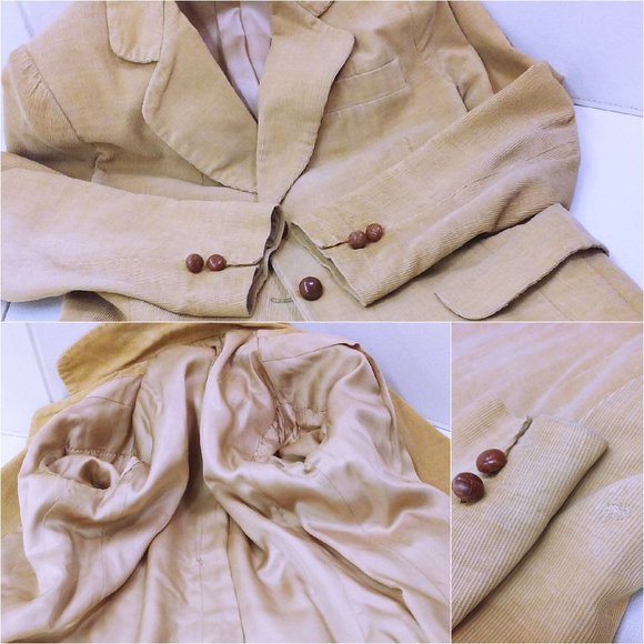 Vintage 70s Corduroy Blazer 3-Button Jacket S(6/8) Pockets Urban Preppy Tan - Picture 8 of 10